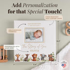 Personalized Faux Leather Baby Memory Book Keepsake for Boy or Girl - Enter any Name w/Gold Foil Stamp for Special Touch I First 5 Year I Gender Neutral, Safari Theme - Baby First Year Book inc Pen - Image 3
