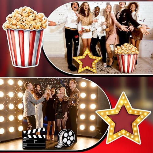 4 Pcs Movie Night Party Decoration Starry Cardboard Cutouts Film Popcorn Clapperboard Cardboard Cutout Lifesize Stand-ups Wedding Birthday Photo Props Backdrop Decor - Image 4
