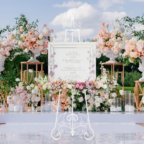 1 Pack White Wedding Easel Stand 57'' Display Stand, Ornate - Image 6
