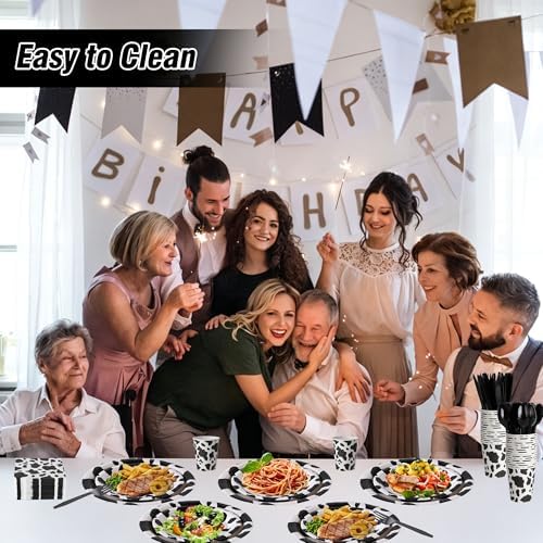 400 Pcs Disposable Black Cow Print Tableware Set for 50 Guests - Image 3