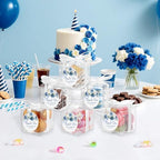 Diartpaint 50 Sets Navy Blue Flora Treat Boxes Favor Navy Blue Flora Gift Box 2x2x2 Inches Clear Box with Blue Flora Sticker Ribbon Flora Goodie Candy Box for Return Gift Birthday Wedding Baby Shower - Image 2