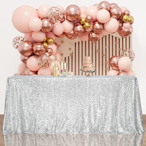 SquarePie Sequin Tablecloth 90x156 Inch Silver for Disco Wedding Party - Image 2