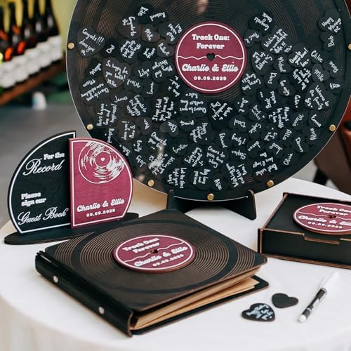Personalized Vinyl Record Wedding Guest Book Alternative – Black Wood Sign with Custom Names and Date – Alternative Wedding Reception Decor - Fall Wedding Guestbook Reception - Image 5
