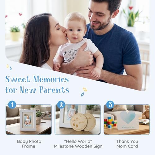 Baby Shower Gifts for Boys 12-in-1 Baby Boy Gift Set for Newborn, Premium Gender Reveal Gifts for New Parents, with Elephant Lovey, 100% Cotton Onesie, Photo Frame & Carriage Storage Case - Image 6