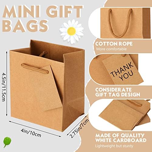 Zhehao 50 Pack Mini Gift Bags Bulk with Handles and Tags, Kraft Color - Image 3