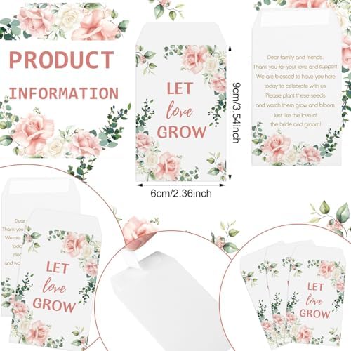 Ctosree 50 Sets Let Love Grow Wedding Favors for Guests Self Adhesive Seed Packets (Seed Not Include) Terracotta Flowerpot Thank You Tags and Organza Gift Bags for Bridal Shower Wedding Party Favors - Image 3