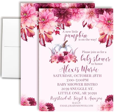 Custom Baby Shower Invites Watercolor Pumpkin Baby Shower Invitations 20 5x7 Custom Personalized Pumpkin On The Way Shower Invites With Envelopes - Unique Little Pumpkins Theme by AmandaCreation