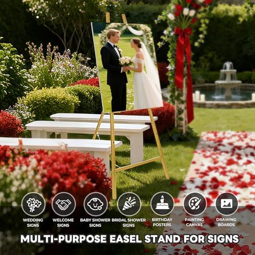Gold Easel Stand for Sign, Adjustable Metal Display Easel 4-Tier Height Large Artist Display Easels for Painting Wedding, Baby Shower, Birthday Party and Commercial Display - Image 2