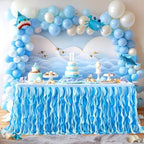 Partisky Ocean Blue Tulle Tutu Ruffle Curly Willow Table Skirt for Rectangle Table 14ft,Under The Sea Baby Shark Themed Table Cloth for Boys Girls Birthday Party or Baby Shower - Image 2