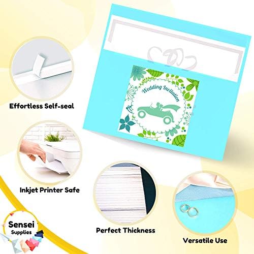 110 5x7 Light Blue Invitation Envelopes - for 5x7 Cards - A7 - (5 ¼ x 7 ¼ inches) - Perfect for Weddings, Graduation, Baby Shower - 120 GSM - Peel, Press & Self Seal - Square Flap (Pack of 2) - Image 2