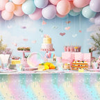 Funnymoom 452 Pcs Iridescent Diamond Birthday Party Decorations for 50 Guests, Glitter Pastel Rainbow Paper Plates and Napkins Cups Tablecloth Cutlery Straws for Women Birthday Baby Shower Supplies - Image 5