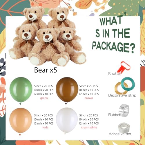 Bear Baby Shower Decorations, 185 Balloon Kit,Green, Brown, Nude, White - Image 3