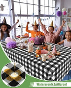 Smiry 12 Packs Gingham Disposable Table Cloth, 54 x 108 Inch Waterproof Plastic Tablecloth, Rectangle Black and White Checkered Table Covers for Picnic, Birthday, Party - Image 2