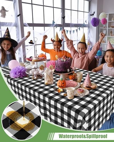 Smiry 12 Packs Gingham Disposable Table Cloth, 54 x 108 Inch Waterproof Plastic Tablecloth, Rectangle Black and White Checkered Table Covers for Picnic, Birthday, Party - Image 2