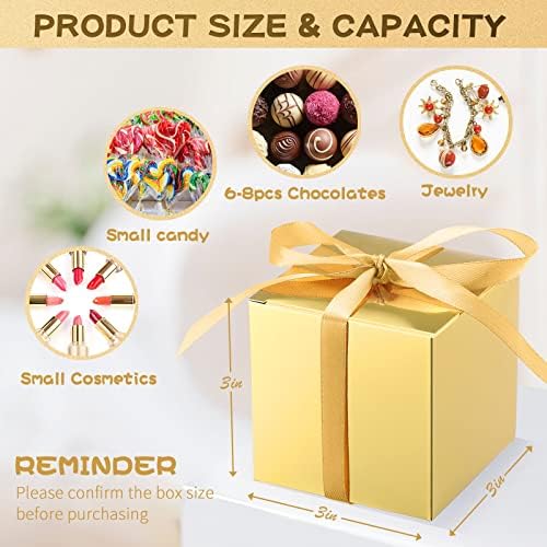Glenmal 200 Pcs Small Gift Boxes 3x3x3 Inches Gold with Ribbons Kraft - Image 2