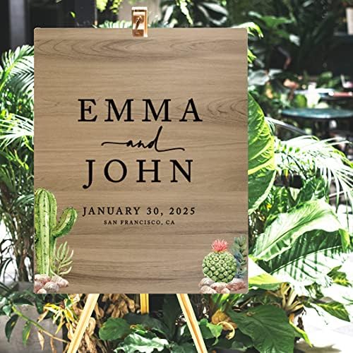 Andaz Press Large Wooden Welcome Sign for Wedding, Rustic Welcome Sign 16" x 20" Custom Names Desert Chic Cactus Wedding Signage English Oak MDF Wood Finish Wedding Reception Indoor Outdoor Signs - Image 4
