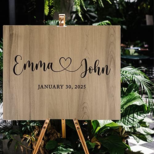 Andaz Press Large Wooden Welcome Sign for Wedding, Rustic Welcome Sign 16" x 20" Custom Names Heart & Date, Woodland Wedding Signage, English Oak MDF Wood Finish Wedding Reception Indoor Outdoor Signs - Image 4