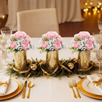 Suncalla 6 Sets Gold Cylinder Vases Artificial Peony Candle Holders, Pink - Image 6