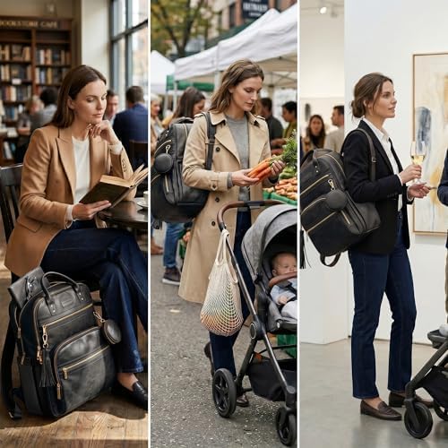 ROSEGIN Premium Vegan Leather Diaper Bag Backpack with Waterproof Changing Pad, Reinforced Zippers & Odor-Free, 20 Pockets Pro Organizer, Fits 15.6" Laptop, Stroller Straps, Baby Bag for Mom, Black - Image 4