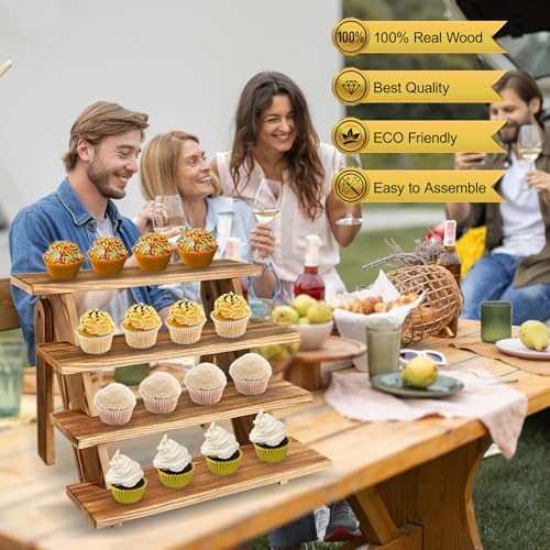 Wooden Cupcake Stand for 24 Cupcakes, 4 Tier Cupcake Display Stand Rustic Tiered Display Stand Dessert Table Display Set Cupcake Stand for Baby Shower Decorations Birthday Party Supplies Perfume Display(Pine Wood 2Pcs) - Image 2