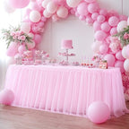 Pink Table Cloths for Parties Light Pink Tulle Tablecloth Rectangle, Pink Tulle Table Skirt Rectangle Table 6ft Fitted Table Covers Stretch Elastic Banquet Party Baby Shower Wedding Table Cloth 6 Foot - Image 3
