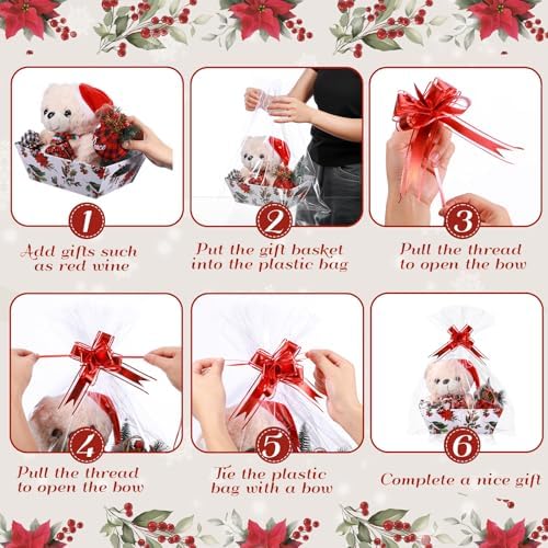 Nuogo 12 Pack Christmas Basket for Gifts Empty 9.8 x 6.5 Inch Bulk Gift Baskets Empty to Fill Cardboard Trays with Basket Bags, Pull Bows for Christmas Holiday Birthday Party Gifts (Floral Style) - Image 3