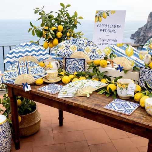 Roowest 36 Pcs Amalfi Coast Lemon Folding Hand Fans Bulk, Party Decorations - Image 6