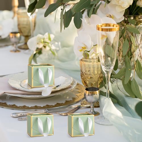Yeaqee 50 Pcs Mini Metallic Paper Gift Bags with Handle, Sage Green, Gold - Image 5