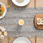 Artoid Mode 6PC Grey Gold Gauze Table Runner 120 Inch 10FT, Glitter Metallic Foil Sheer Dining Wedding Anniversary Holiday Birthday Table Decor for Home Party - Image 3