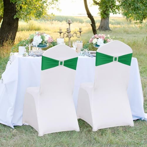 Spandex Emerald Green Chair Sashes Bows 50 PCS Stretch Chair Cover Band - Image 6