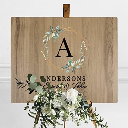 Andaz Press Large Wooden Welcome Sign for Wedding Rustic Welcome Sign 16" x 20" Custom Names & Date Geometric Greenery Fall Wedding Signage English Oak MDF Wood Finish Reception Indoor Outdoor Sign - Image 3