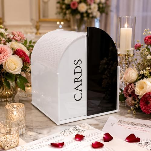 White Arched Wedding Card Box with Black Standee & Erasable Pen for Party - Image 2