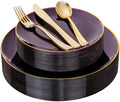 YOUBET 125PCS Purple Plastic Plates with Gold Rim for Party Wedding by YOUBET