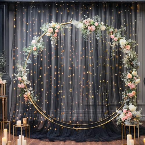 20×10ft Black Tulle Backdrop Curtain with Lights String for Parties, Sheer Photo Backdrop Curtains for Wedding Party Photography Background - Image 6