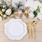 ejonirinjonir 180pcs Elegant White Plastic Plates with Gold Rim for Wedding - Image 6