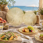 Liacere 60Pcs Yellow Plastic Plates - Yellow Disposable Plates With Gold Rim, Heavy-duty Gold Plates,Water ripples Party Plates Include 30 Dessert-Platos,30 Dinner-Platos for Party ＆ Summer & Wedding - Image 4
