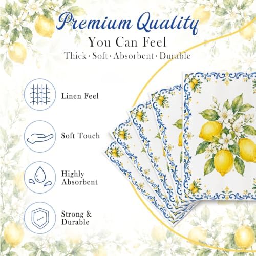 Italian Napkins,100 Pack Airlaid Paper Pocket Napkins,Lemon for Weddings - Image 4