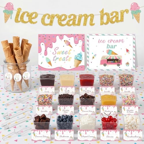 Meanplan 79 Pcs Ice Cream Bar Party Decoration Kit Table Supply, Pastel by Meanplan