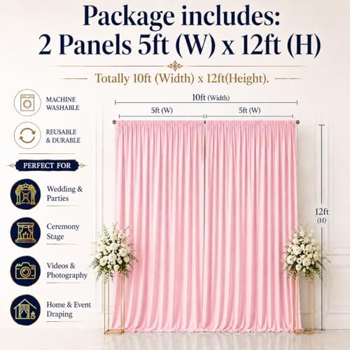 Dusty Pink Backdrop Curtains for Parties, 10 x 12 FT Wrinkle-Free Fabric Photo Backdrop, 2 Panels 5 x 12 FT Long Drapes for Wedding, Baby Shower, Birthday and Photo Booth Decor - Image 6