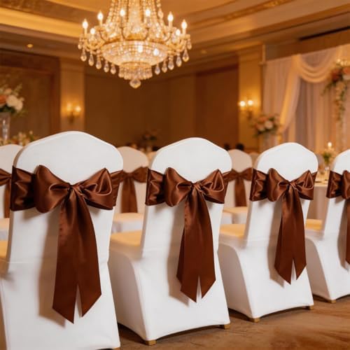 Brown Chair Sashes 50 Pack, Chocolate Satin Chairs Bows Ribbons for Party Wedding, Universal Ties Knots for Folding Chairs Decor - Image 4