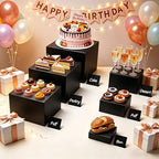 6PCS Buffet Risers,Food Display Stands with Mini Sign and Marker,for Buffet Table,Black Acrylic Cube Boxes Nesting Risers,Hollow Bottoms,for Cake Catering Dessert Party(8",7",6",5",4",3") - Image 3