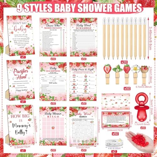 Sherr 476 Pcs Strawberry Party Games Set, Activities Pacifiers Clothespins - Image 3