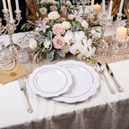 NOCCUR 175pcs Silver Plastic Plates - Silver Rim Plastic Tableware Include 25 Dinner/Dessert Plates, 25 Forks, 25 Knives, 25 Spoons for Wedding/Party - Image 5