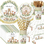 Funnymoom 452 Pcs Woodland Baby Shower Decorations for 50 Guests, Forest Animals Woodland Paper Plates Napkins Cups Tablecloth Cutlery Straws for Neutral Forest Animal Baby Shower Party Supplies by Funnymoom