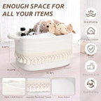3 Pack Storage Basket for Shelves, Boho Cotton Rope Storage Bins with Heavy Tassel, Shelf Baskets Large Woven Baskets for Organizing, Cube Organizer Bins, Baby Laundry Basket for Clothes, Toys, Pets - Image 3