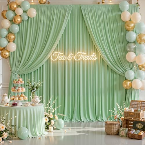 50 x 10ft Sage Green Backdrop Curtains, Light Green Wrinkle Free Draping Fabric Wedding Birthday Baby Bridal Shower Graduation Party Drapes for Backdrop Photography Photo Booth Background Decoration - Image 6