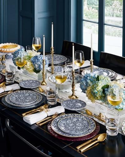 Hioasis Blue Plastic Plates, Blue Floral & Gold Rim, 60 Pcs for 30 Guests - Image 4