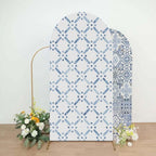 Curved Top Arch Cover Backdrop 3.3x6.5ft Mediterranean Portuguese Patchwork Tile Theme Spandex Background for Birthday Wedding Shower Banquet Porcelain Party Decoration - Image 2