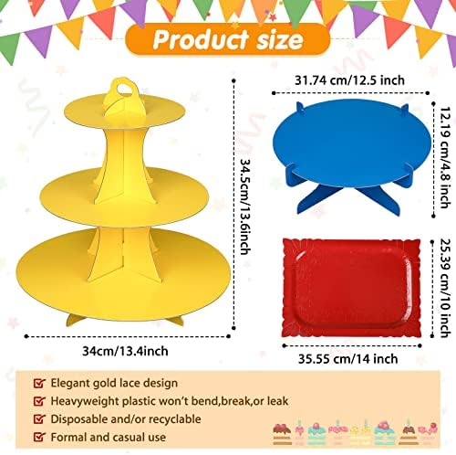 Potchen 12 Pcs 3 Tier Cupcake Stand, Colorful Cardboard Cake Tower - Image 2