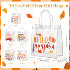 Canchiing 30 Pcs Fall Clear Gift Bags with Handles Reusable Autumn Maple Leaf Pumpkin Treat Bags Thanksgiving PVC Gift Wrap Totes for Thanksgivings Falls Harvest Party Favors, 7.9 x 7.9 x 3.1 - Image 2